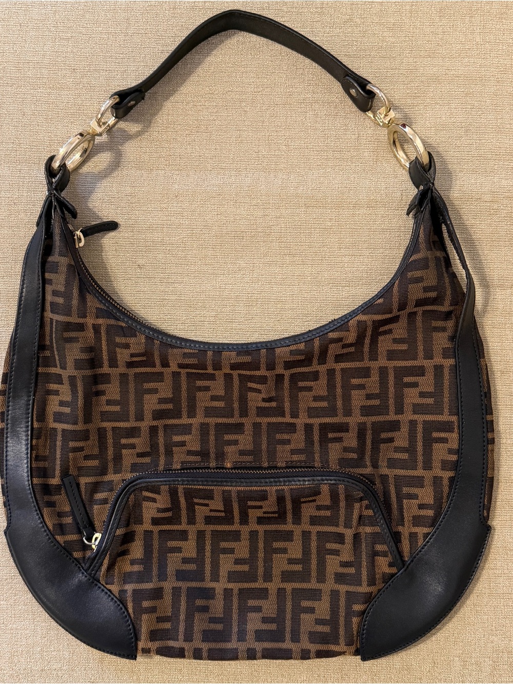 Fendi Brown and Black FF Canvas Hobo with Gold Hardware - Picture 1 of 9